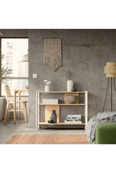 Jattesta Yan Sehpa, Dekoratif Bambu Sehpa Beyaz Renk 95x30 cm - 6