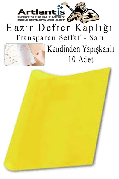 Hazır Defter Kaplığı Şeffaf Buzlu Sarı A4 10 Adet 1 Paket Cırtlı Ayarlanabilir Kendinde Yapışkanlı Kaplık Okul Sınıf