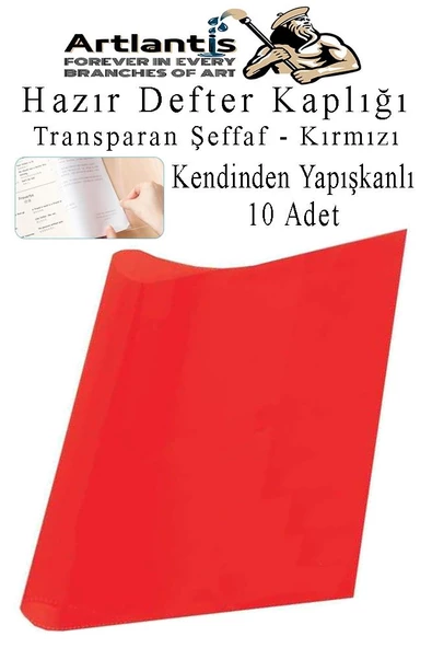 Hazır Defter Kaplığı Şeffaf Buzlu Kırmızı A4 10 Adet 1 Paket Cırtlı Ayarlanabilir Kendinde Yapışkanlı Kaplık Okul Sınıf