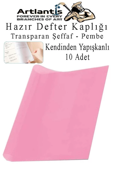 Hazır Defter Kaplığı Şeffaf Buzlu Pembe A4 10 Adet 1 Paket Cırtlı Ayarlanabilir Kendinde Yapışkanlı Kaplık Okul Sınıf