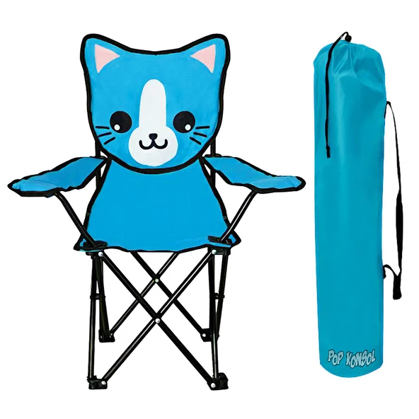 Katlanabilir Çocuk Kamp Sandalyesi Mavi Kedi Figürlü Taşıma Çantalı - 2