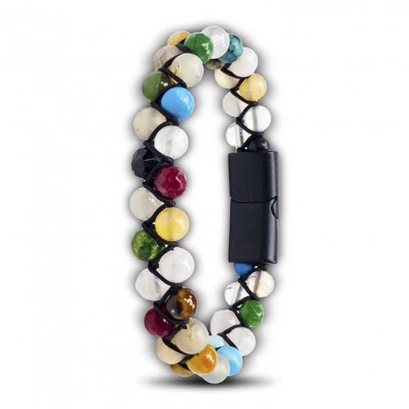 Manyetik Kilitli Karışık Akik Çakra  22 cm 1. Kalite Erkek Doğaltaş Bileklik ürün görseli 1