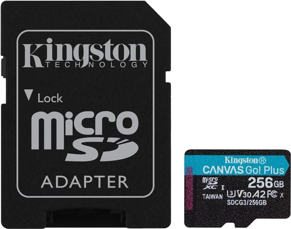 Kingston Canvas Go Plus SDCG3/256GB Class10 UHS-I U3 A2 V30 256 GB Micro SD Kart