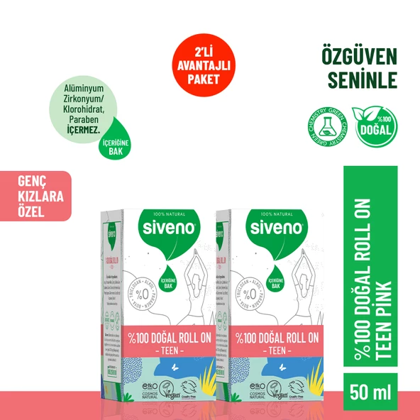 Siveno %100 Doğal Roll-On Teen Girl Genç Kız Deodorant Ter Kokusu Önleyici Bitkisel Lekesiz 50 ml X 2 Adet