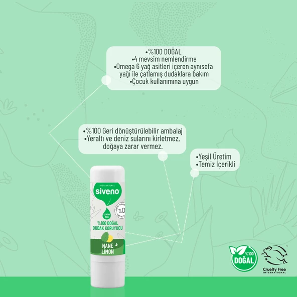 Siveno %100 Doğal Dudak Koruyucu Nane & Limon Lipbalm Krem Nemlendirici Parlatıcı Onarıcı 6 G X2 Adet - Resim 6