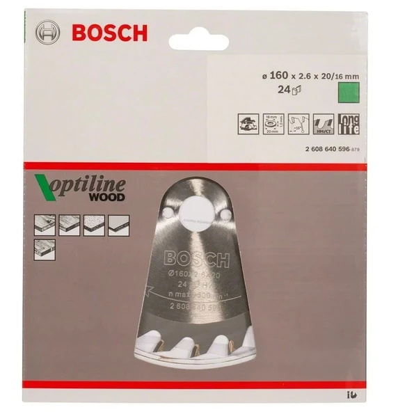Bosch Daire Testere Bıçağı Optiline Wood 160*2.6*20/16 MM 24 Diş 65180278 - 2