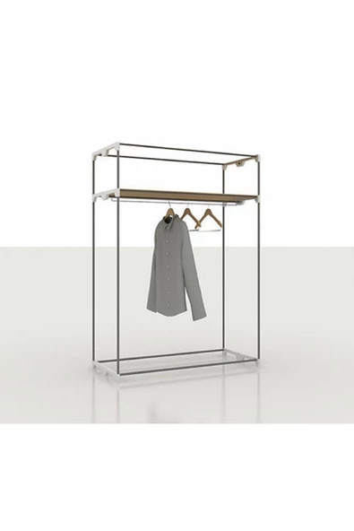 Burak Çelik Borulu Plastik Raflı Lacivert Bez Dolap Gardırop - 3