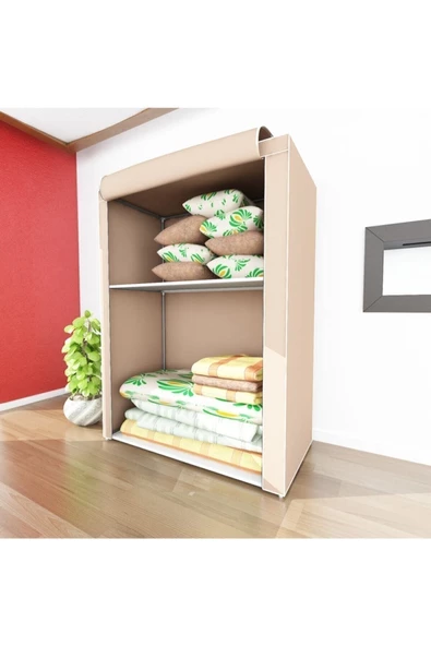 ELFİDA Özel Tasarım Güçlendirilmiş Çelik Yapım Yorgan Hurcu, Yüklük, Saklama Dolabı, Bej Renk Bez Dolap - 2