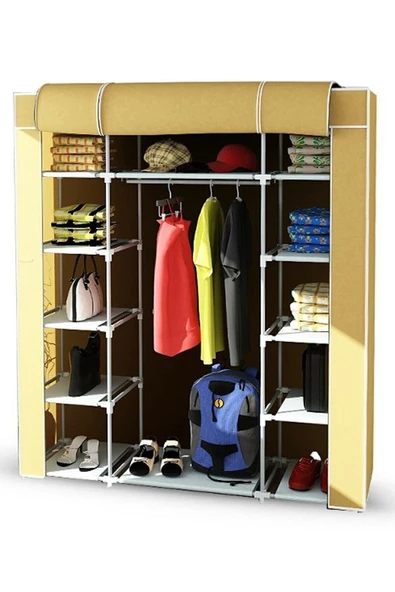 YükselenTicaret Güçlendirilmiş Çelik Profilli 12 Raf+60 Cm Askılık Çift Yandan Raflı Bez Dolap