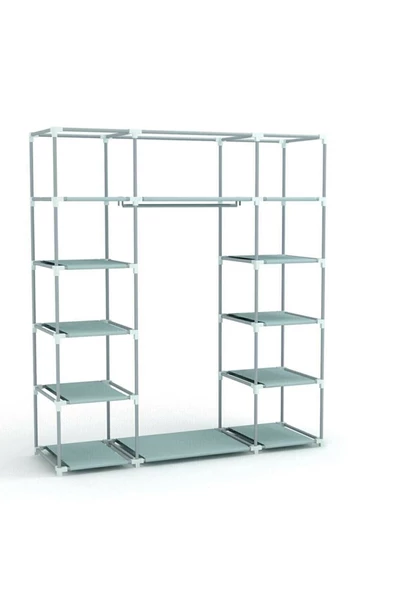 YükselenTicaret Güçlendirilmiş Çelik Profilli 12 Raf+60 Cm Askılık Çift Yandan Raflı Bez Dolap - 3