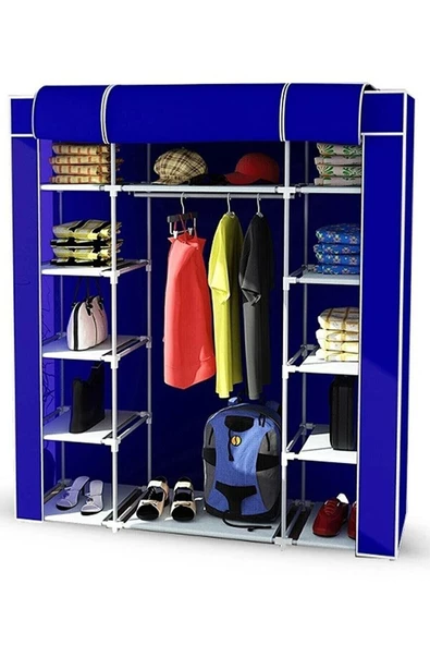 YükselenTicaret Güçlendirilmiş Çelik Profilli 12 Raf+60 Cm Askılık Çift Yandan Raflı Bez Dolap