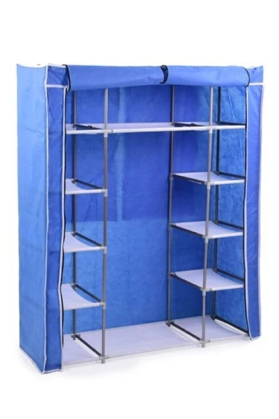 Burak Plastik Profilli Mavi Çift Yandan Raflı Bez Gardırop - 2
