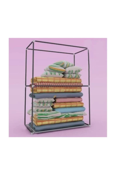 RUGBELLA Güçlendirilmiş Çelik Iskelet Yorgan Hurcu, Yüklük, Saklama Dolabı, Gri Renk Bez Dolap - 3