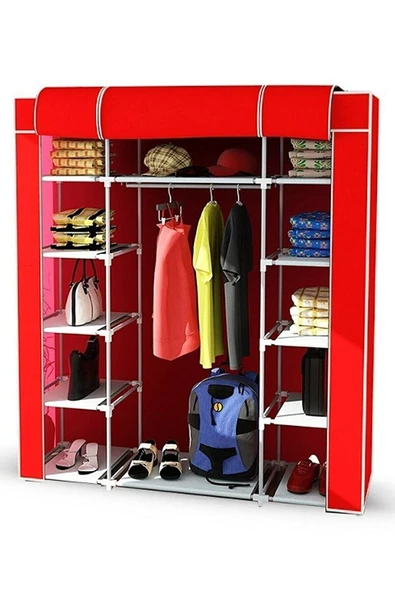 YükselenTicaret Güçlendirilmiş Çelik Profilli 12 Raf+60 Cm Askılık Çift Yandan Raflı Bez Dolap