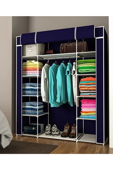YükselenTicaret Güçlendirilmiş Çelik Profilli 12 Raf+60 Cm Askılık Çift Yandan Raflı Bez Dolap