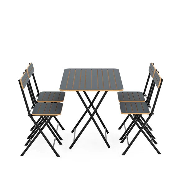 Eportatif 4 Kişilik Bistro Takım Bahçe Masa Sandalye Füme 1429 - 3