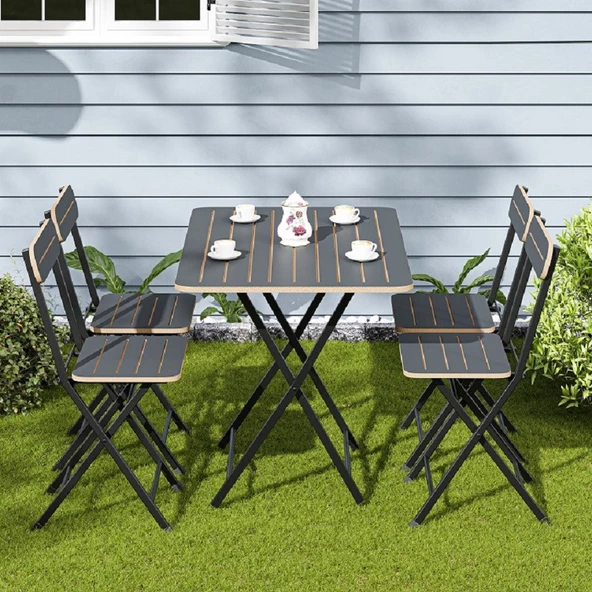 Eportatif 4 Kişilik Bistro Takım Bahçe Masa Sandalye Füme 1429 - 2