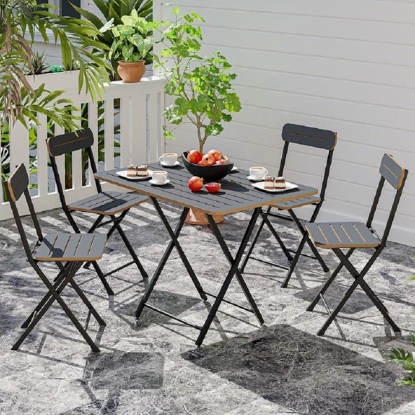 Eportatif 4 Kişilik Bistro Takım Bahçe Masa Sandalye Füme 1429