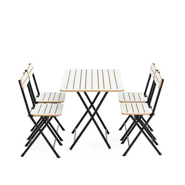 Eportatif 4 Kişilik Bistro Takım Bahçe Masa Sandalye Beyaz 1428 - 3