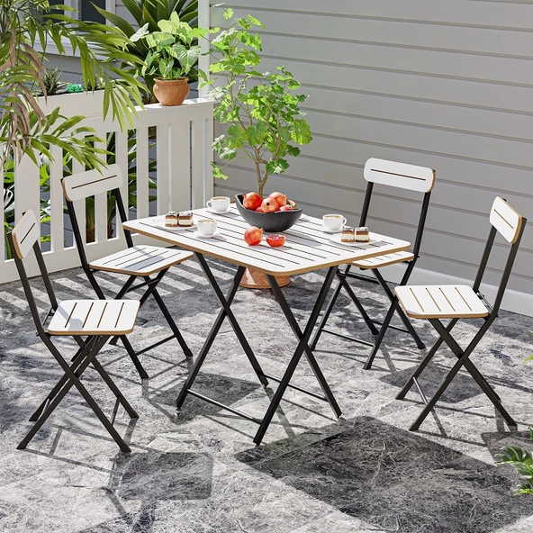 Eportatif 4 Kişilik Bistro Takım Bahçe Masa Sandalye Beyaz 1428 - 2