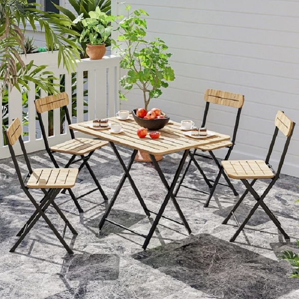 Eportatif 4 Kişilik Bistro Takım Bahçe Masa Sandalye Çam 1427