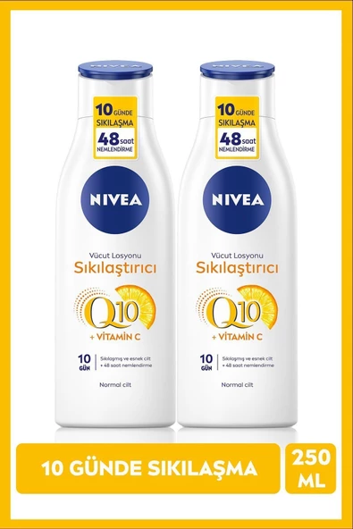 Nivea Q10 Sıkılaştırıcı Vücut Losyonu 250ml, 10Günde Sıkılaş, C Vitamini, Nemlendirici, Esnek Cilt, X2Adet