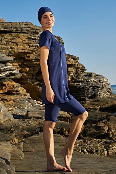 Ruko Maio 23128-2 Kadın Biyeli Yarım Kol Mikro Kumaş Yarı Tesettür Mayo - 2