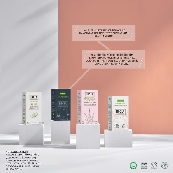 INCIA %100 Doğal Roll On Deodorant Erkeler İçin Ter Kokusu Önleyici Lekesiz 50 ml X2 Adet - 7