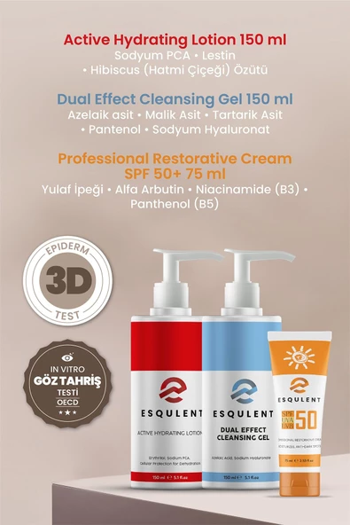 Esqulent 3'lü Cilt Bakım Seti (cilt Temizleyici, Cilt Nemlendirici, Güneş Kremi Spf 50+) - 2