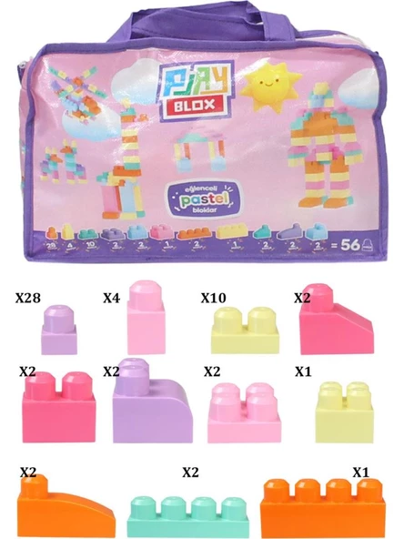 Asya Oyuncak Play Blox Pastal Yapı Bloklar Çantalı 56 Parça 2915 - 2