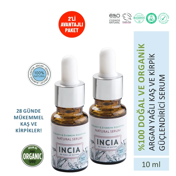 INCIA %100 Doğal Kaş Ve Kirpik Güçlendirici Serum Bitkisel Yoğunlaştırıcı Yoğun Bakım Yağı 10 ml 2X Adet