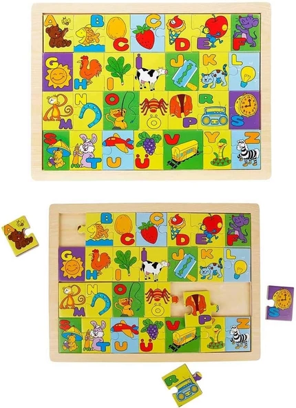 WOODY Ahşap Resimli Alfabe Puzzle Eğitici Ve Zeka Geliştiren Oyuncak - 3