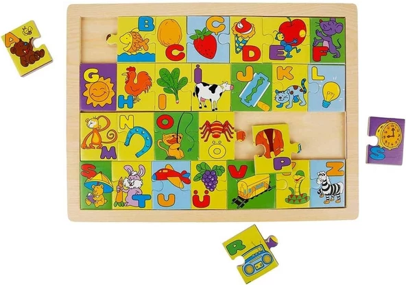 WOODY Ahşap Resimli Alfabe Puzzle Eğitici Ve Zeka Geliştiren Oyuncak - 2