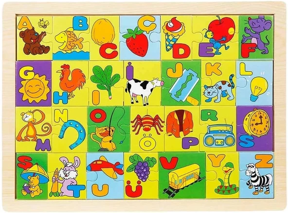 WOODY Ahşap Resimli Alfabe Puzzle Eğitici Ve Zeka Geliştiren Oyuncak