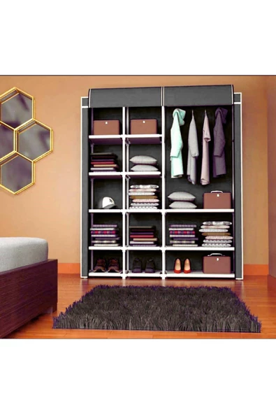 CimriKese Rigel Model, 13 Bez Raflı, 60 cm Askılı Plastik Profilli Bez Dolap, Gardırop