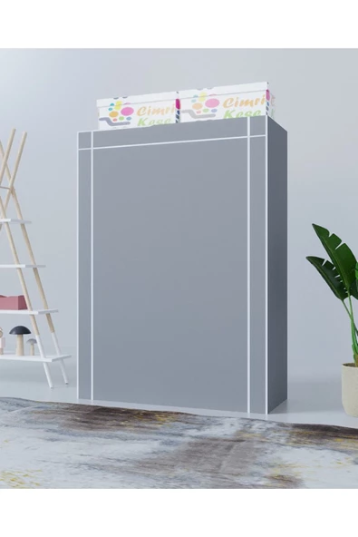 CimriKese Çift Askılı, 8 Bez Raflı, Plastik Profilli, Midi Boy Bez Dolap, Gardırop - 2