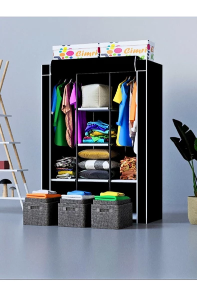 CimriKese Çift Askılı, 8 Bez Raflı, Plastik Profilli, Midi Boy Bez Dolap, Gardırop - 2