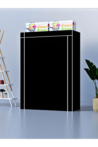 CimriKese Çift Askılı, 8 Bez Raflı, Plastik Profilli, Midi Boy Bez Dolap, Gardırop - 3