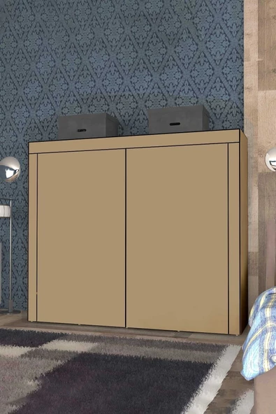 CimriKese Geniş Hacimli Raflı Askılı Bez Dolap Gardrop Bej - 2