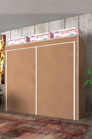 CimriKese Geniş Hacimli Çift Askılı Bej Bez Dolap - 2