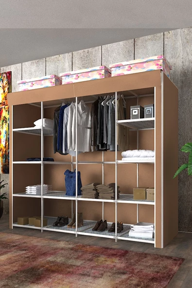 CimriKese Geniş Hacimli Çift Askılı Bej Bez Dolap