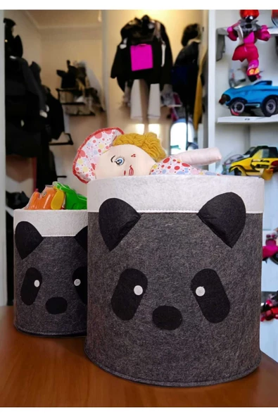 CimriKese 2'li Siyah Panda Keçe Çocuk Oyuncak Sepeti, Çamaşır Sepeti - 2