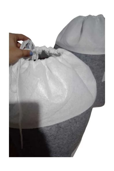 CimriKese 2'li Keçe Ev Desenli Torbalı Çamaşır Sepeti, Oyuncak Sepeti, Dekoratif Sepet - 2