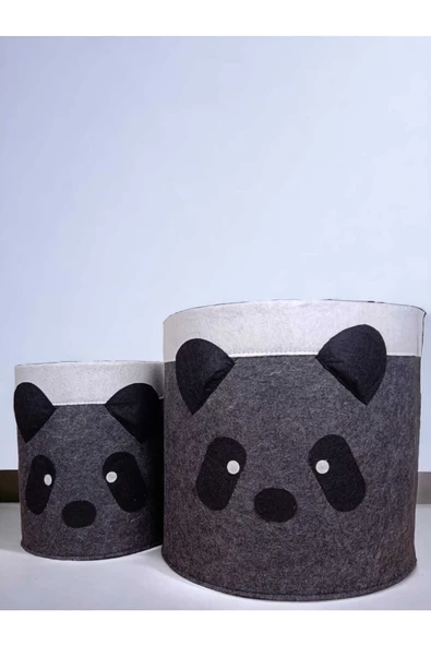 CimriKese 2'li Siyah Panda Keçe Çocuk Oyuncak Sepeti, Çamaşır Sepeti - 3