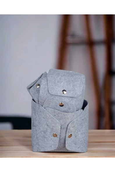 CimriKese 3'lü Keçe Çıtçıtlı Organizer, Dekoratif Kutu, Sepet - Resim 2