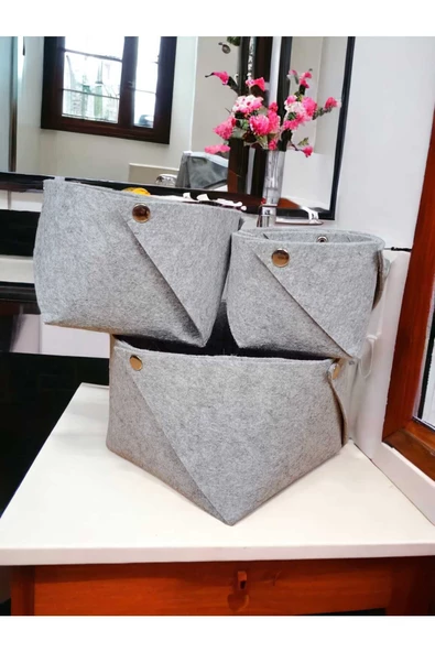 CimriKese 3'lü Keçe Mozaik Organizer Seti, Düzenleyici Kutu - 3