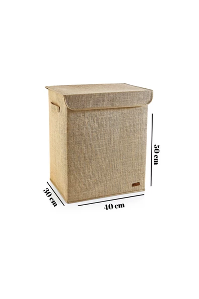 PRENDİ HOME Jüt Kapaklı Katlanır Kirli Çamaşır Çocuk Odası Oyuncak Saklama Kutusu Sepet 40x50x30 - 7