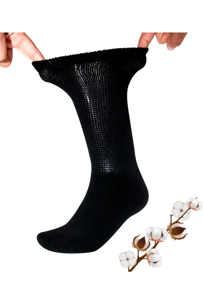 Havlu Taban Diyabetik Siyah Renk Pamuk Dizaltı Çorap 36-40-pdd-101syh (PİRİNÇ ÖRGÜLÜ SIKMAYAN ÇORAP)