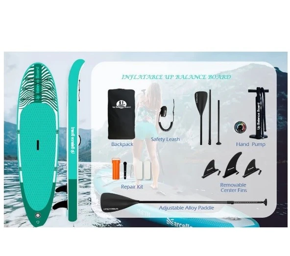 Şişme Sörf Tahtası Sup Board Stand Up Paddle Board 335X84X15 Cm Yeşil - 3
