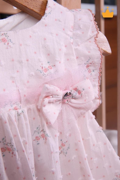 Babydola Kız Bebek Bayramlık Çiçekli Tül Detaylı Elbise 15055 - Resim 3